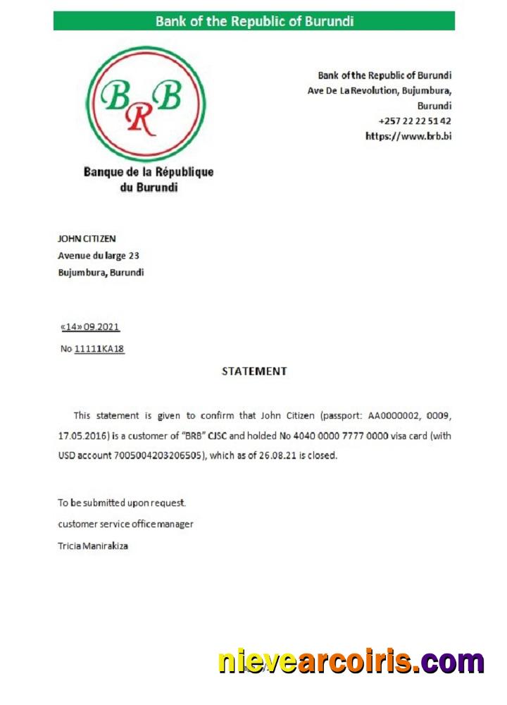 Burundi The republic bank of Burundi closure reference